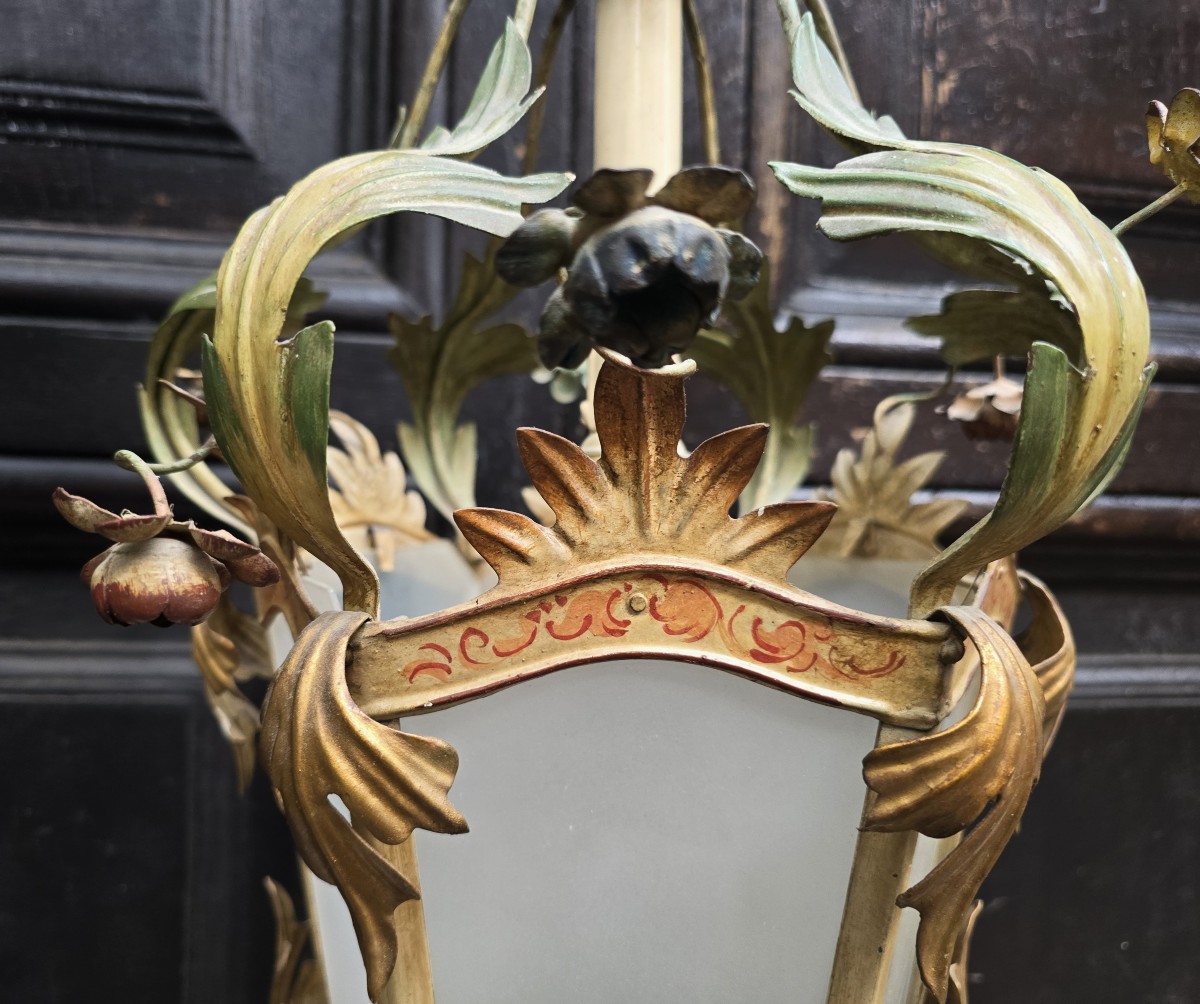 Antica lanterna fiorentina in ferro e vetro – anni 1960-photo-3