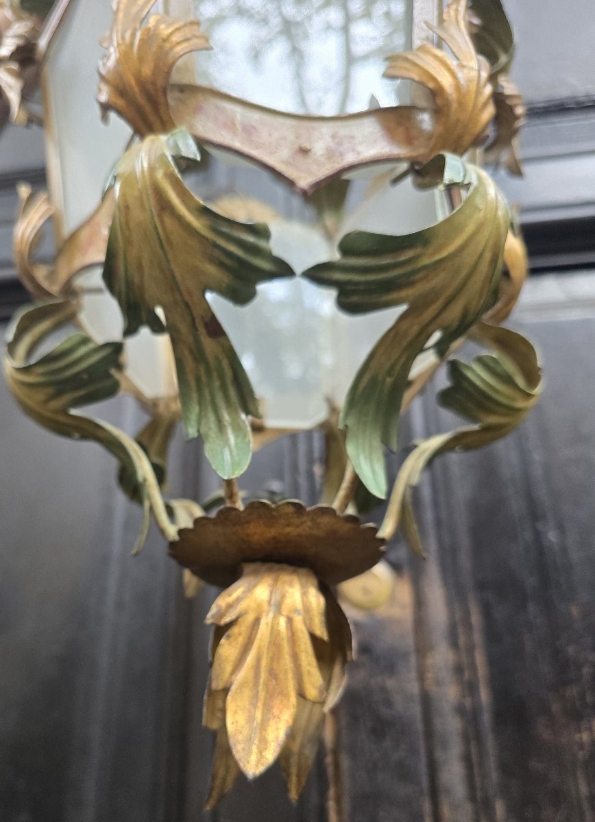 Antica lanterna fiorentina in ferro e vetro – anni 1960-photo-2