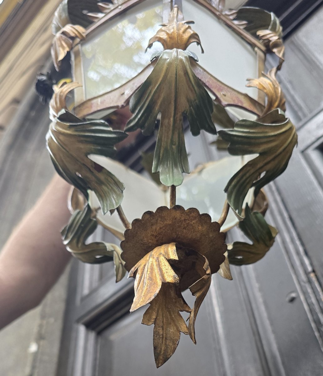 Antica lanterna fiorentina in ferro e vetro – anni 1960-photo-3