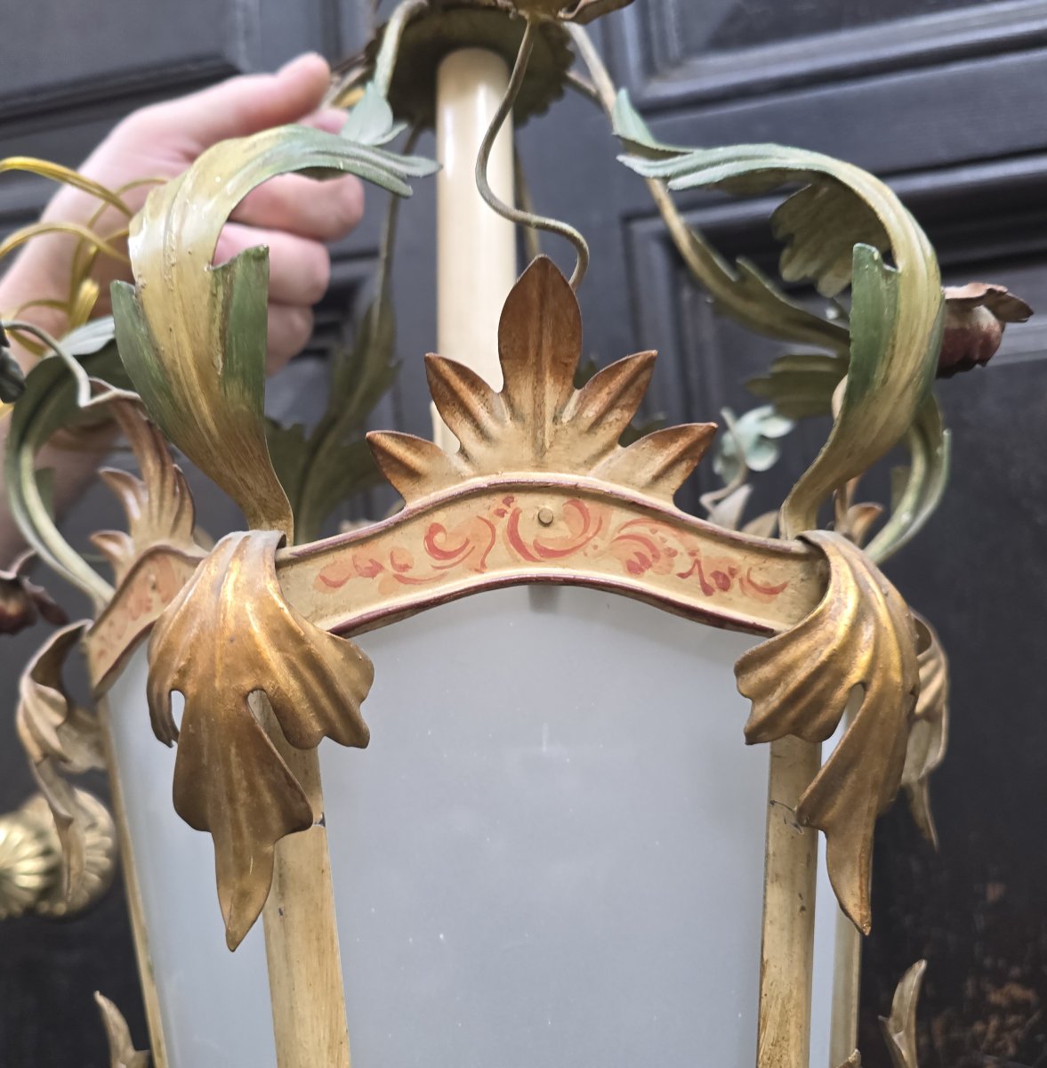 Antica lanterna fiorentina in ferro e vetro – anni 1960-photo-4