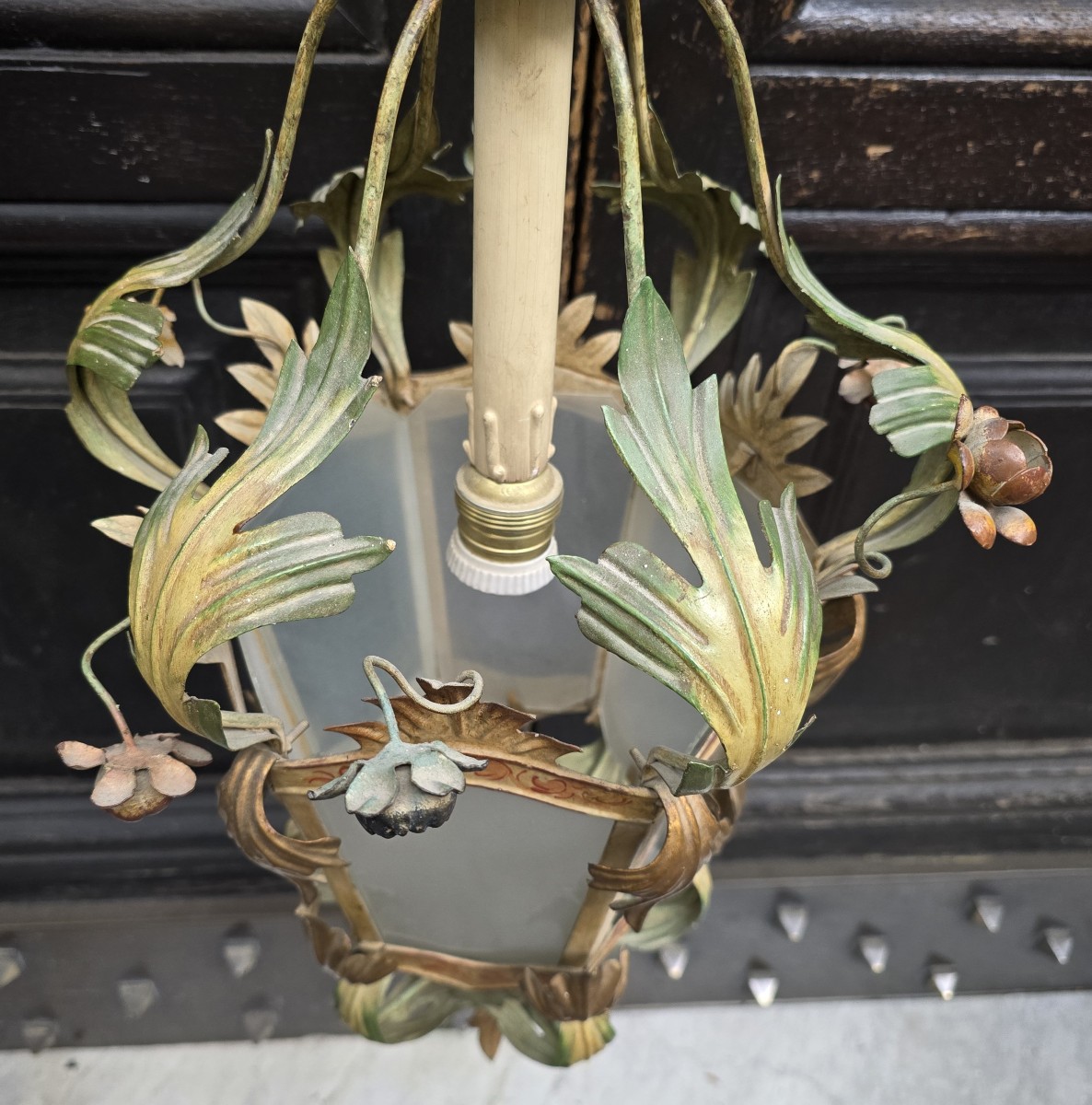 Antica lanterna fiorentina in ferro e vetro – anni 1960-photo-6