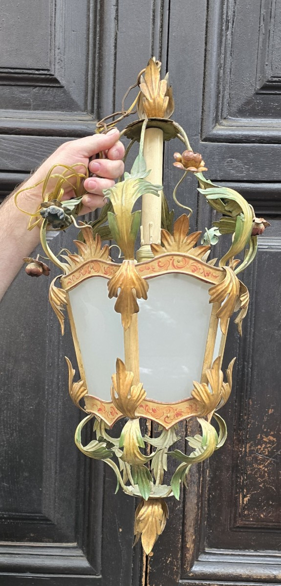 Antica lanterna fiorentina in ferro e vetro – anni 1960-photo-7