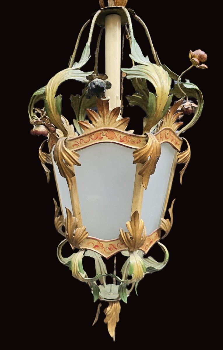 Antica lanterna fiorentina in ferro e vetro – anni 1960