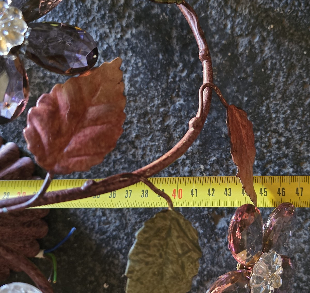 coppia di antiche plafoniere in ferro e cristalli, artigianato fiorentino, circa 1960-photo-3