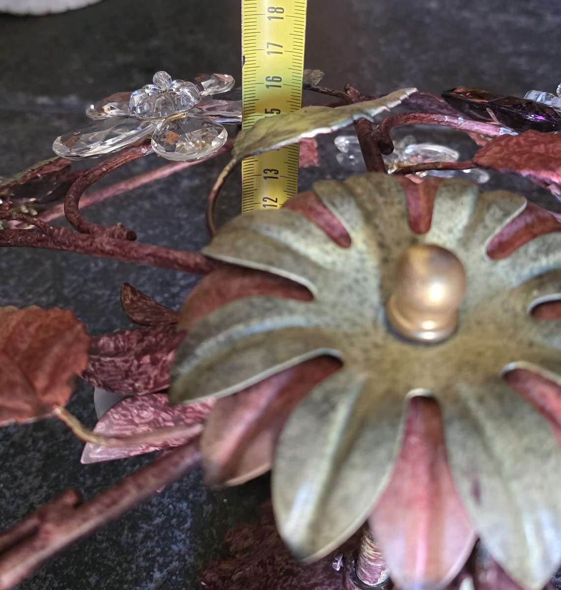 coppia di antiche plafoniere in ferro e cristalli, artigianato fiorentino, circa 1960-photo-4