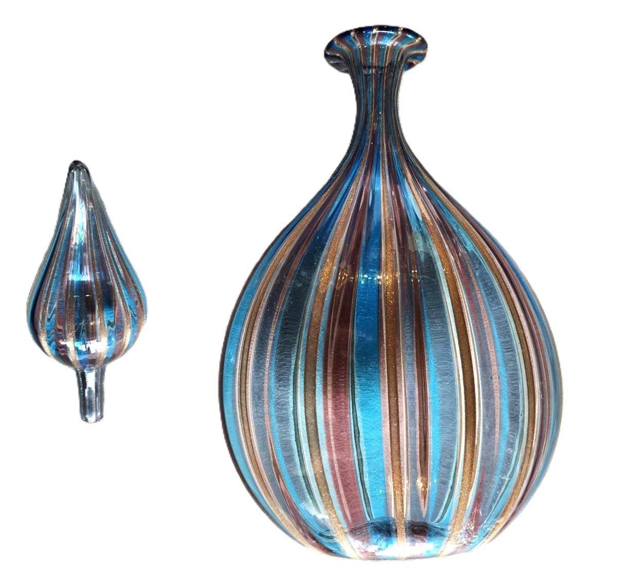 Bottiglia in vetro soffiato – Murano, attribuita a Salviati, anni 1960-1970-photo-4