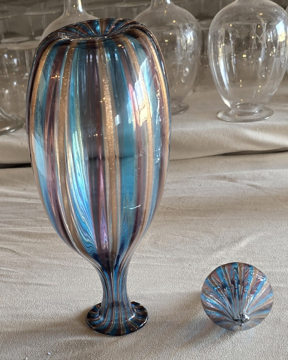 Bottiglia in vetro soffiato – Murano, attribuita a Salviati, anni 1960-1970-photo-2