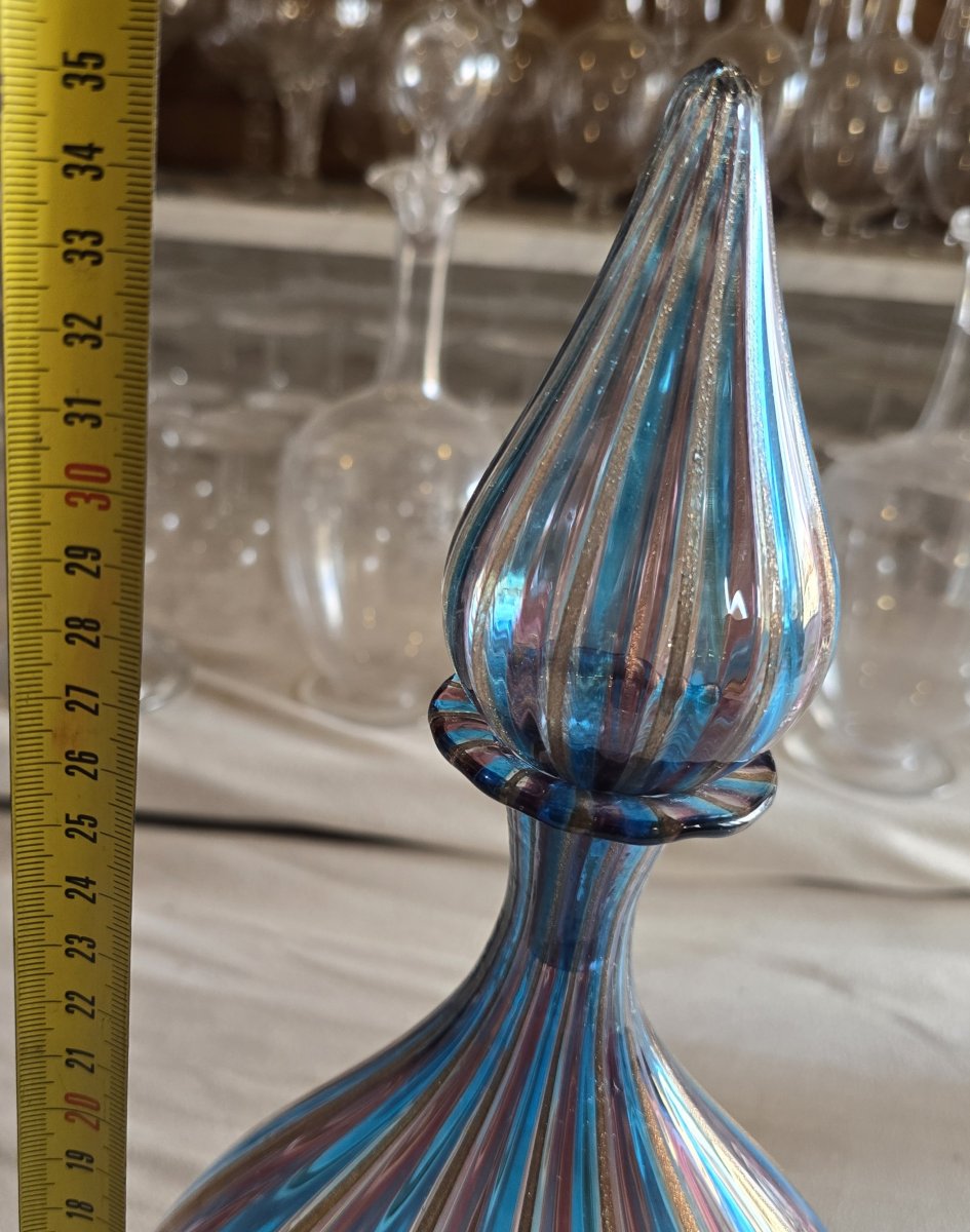 Bottiglia in vetro soffiato – Murano, attribuita a Salviati, anni 1960-1970-photo-3