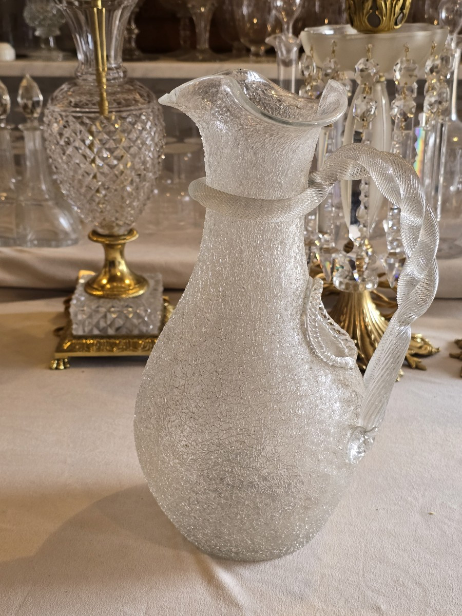 Brocca rinfrescatoio antica in vetro soffiato Baccarat