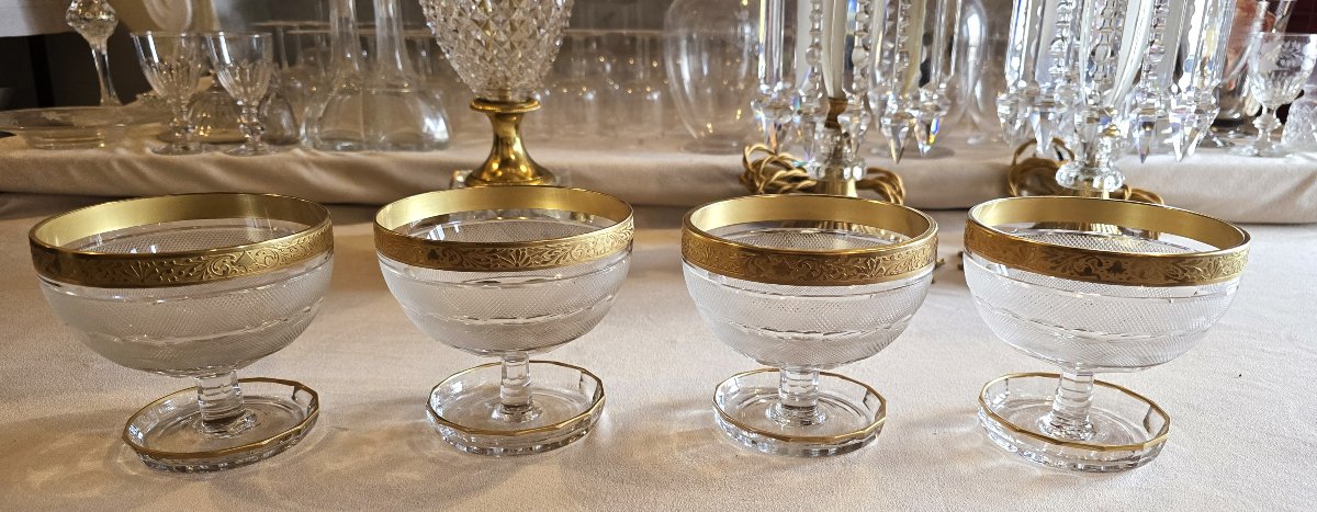 Insieme di 4 coppe da dessert in cristallo inciso, intagliato e dorato stile Moser-photo-2