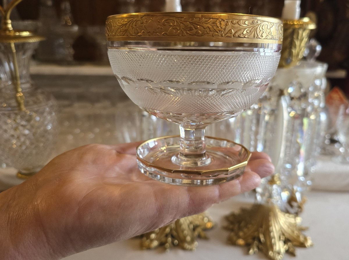 Insieme di 4 coppe da dessert in cristallo inciso, intagliato e dorato stile Moser-photo-4