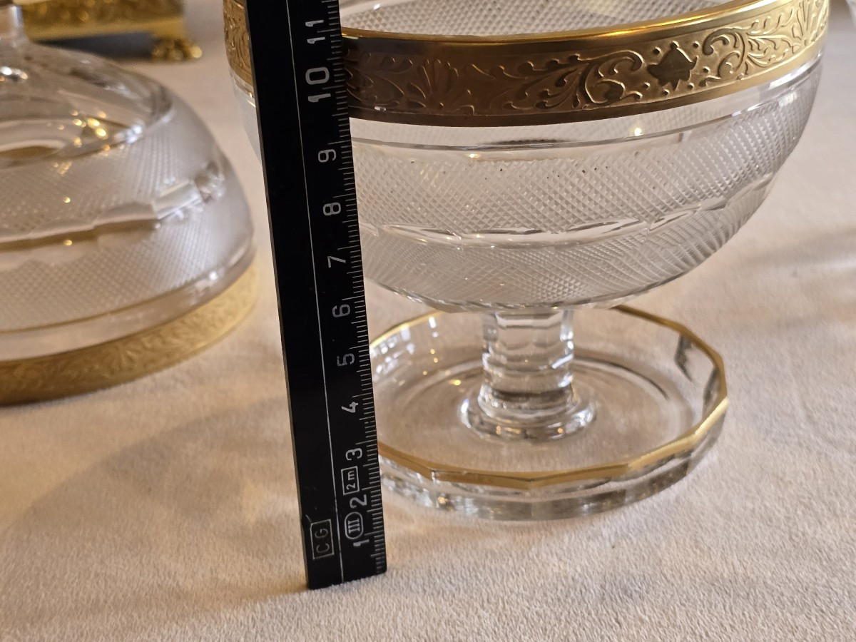 Insieme di 4 coppe da dessert in cristallo inciso, intagliato e dorato stile Moser-photo-4