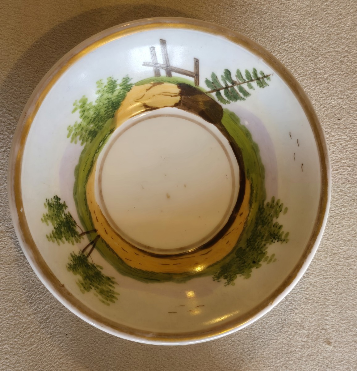 Antica tazza da caffè con il suo piattino in porcellana dipinta, XIX secolo-photo-2