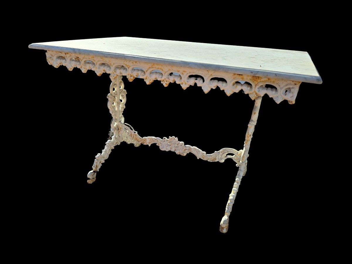 Antico tavolo in ghisa e marmo di Carrara-photo-2