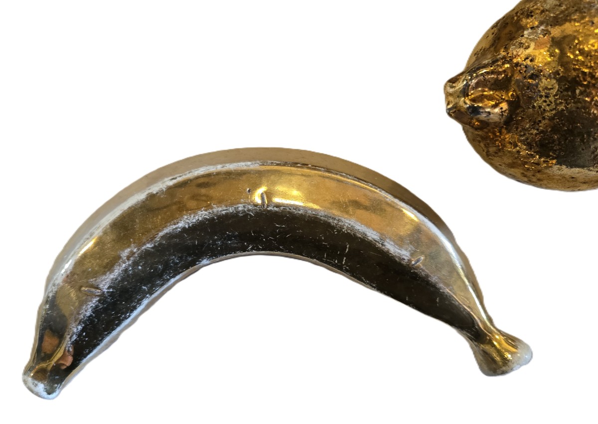 Centro tavola scultoreo con frutti in ceramica dorata, Italia, anni 1980-photo-4