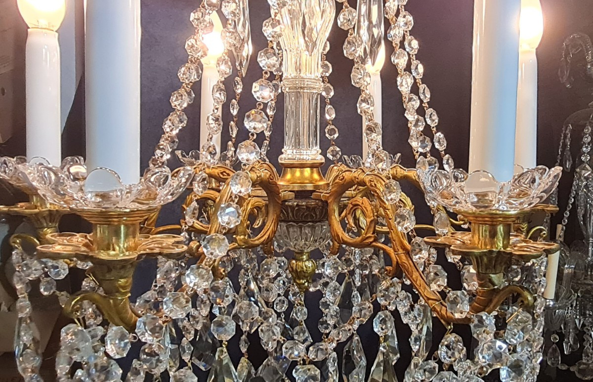 Antico lampadario in bronzo e cristallo, XIX secolo, stile Luigi XVI-photo-4