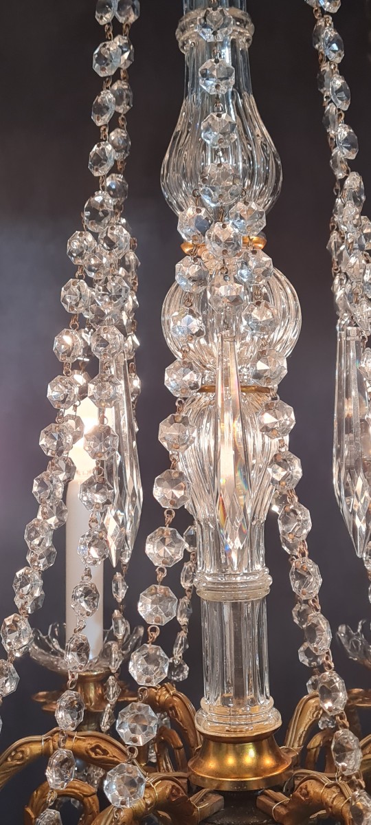 Antico lampadario in bronzo e cristallo, XIX secolo, stile Luigi XVI-photo-5