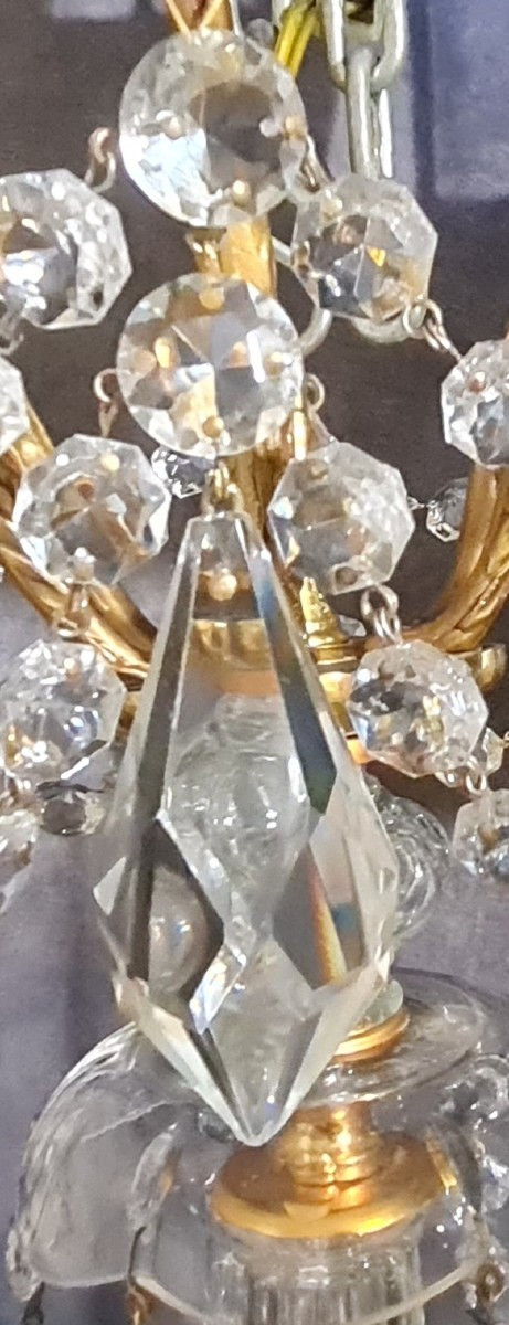 Antico lampadario in bronzo e cristallo, XIX secolo, stile Luigi XVI-photo-6