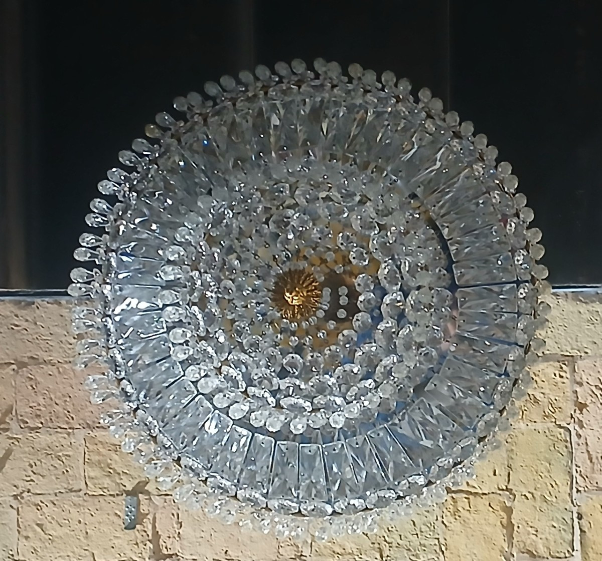 Grande plafoniera antica in bronzo e cristallo-photo-1