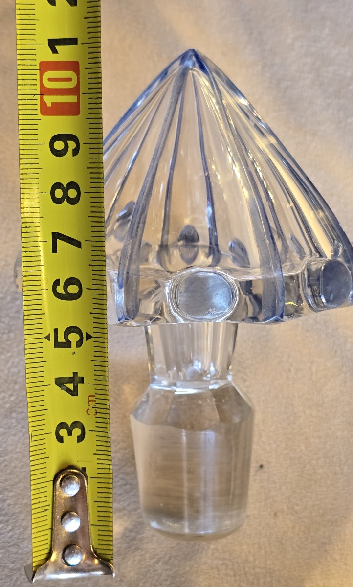 Coppia di antiche bottiglie decanter in cristallo con corona incisa, epoca vittoriana-photo-3