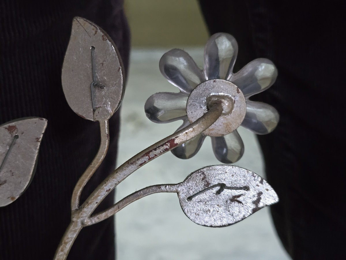 Coppia di grandi applique antiche con pappagallo in ferro e cristallo, Banci, 1980 circa-photo-6