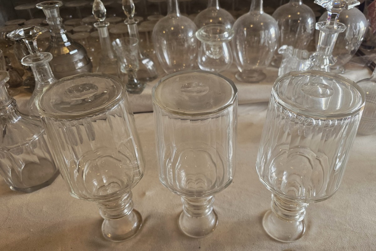 Lotto di tre bottiglie decanter n.2,n.3,n.4 in cristallo molato- inizio XX secolo.-photo-4