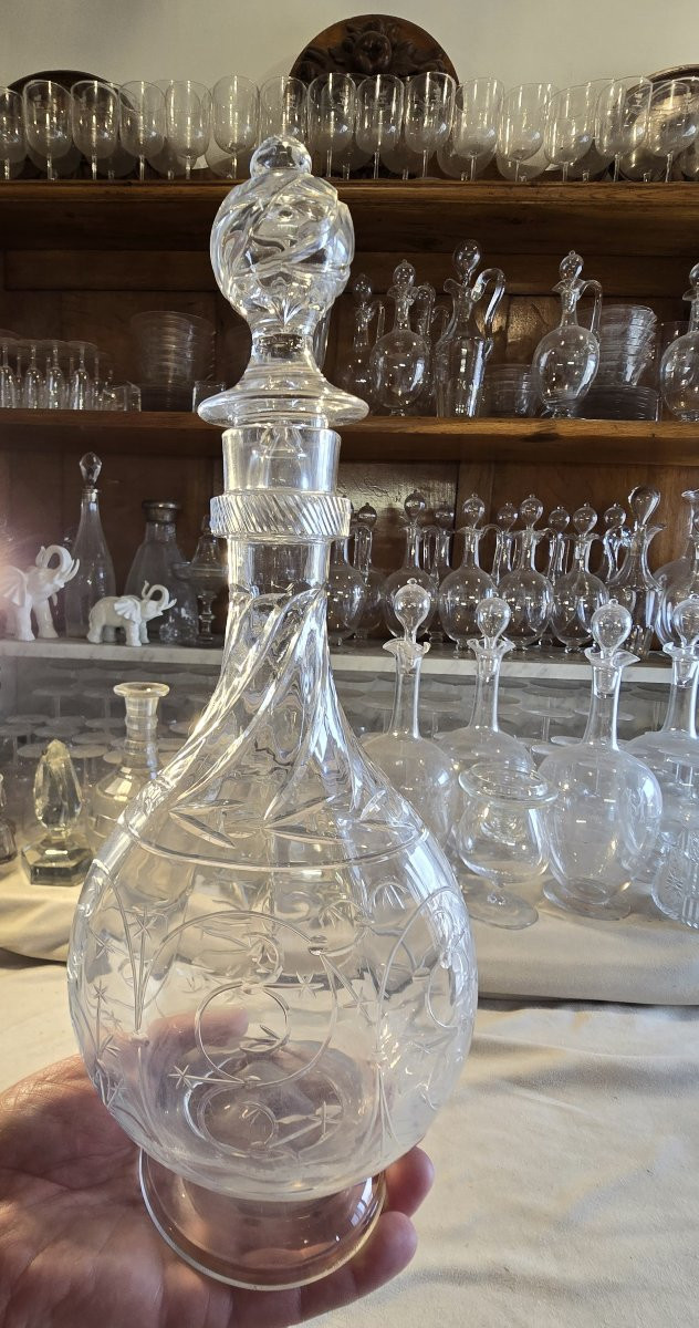 Bella bottiglia antica in vetro soffiato e inciso Baccarat Liberty-photo-4