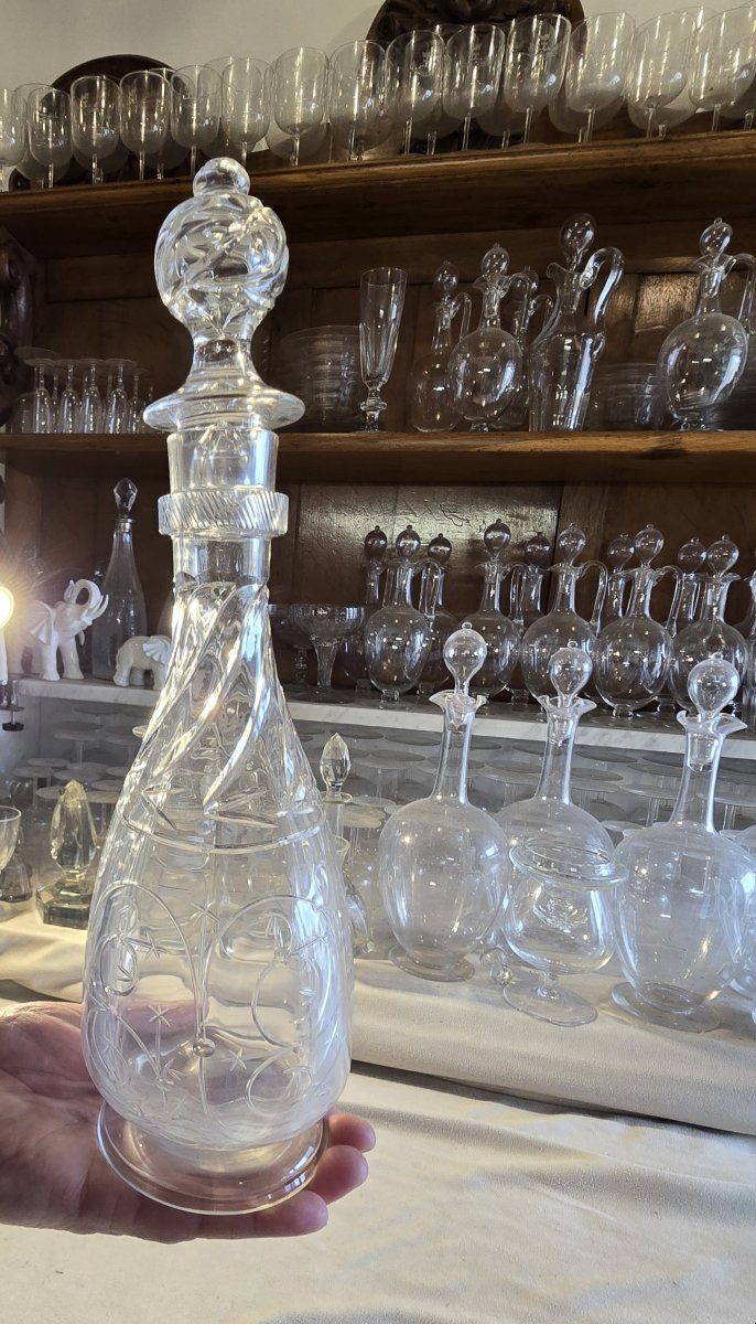 Bella bottiglia antica in vetro soffiato e inciso Baccarat Liberty-photo-5