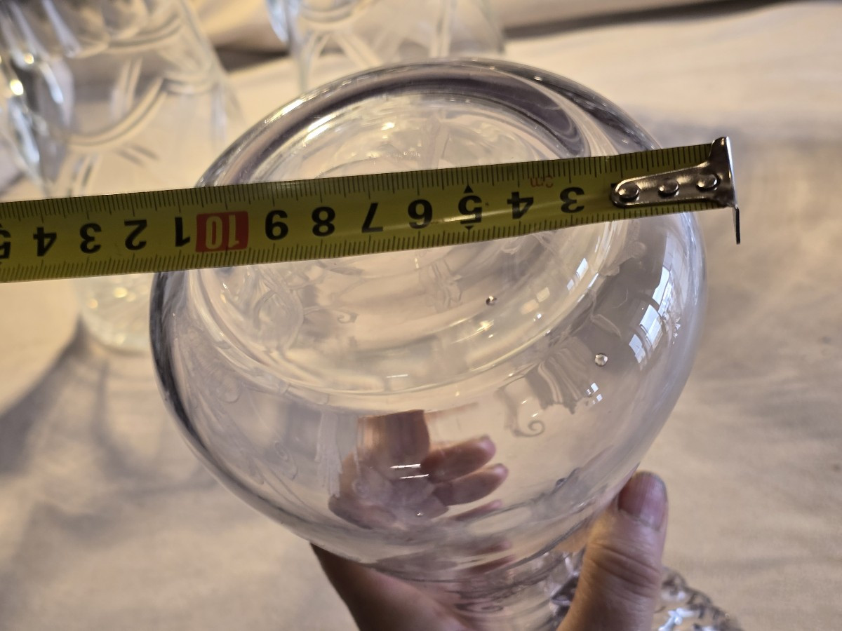 Coppia di antiche brocche in vetro soffiato e inciso-photo-6