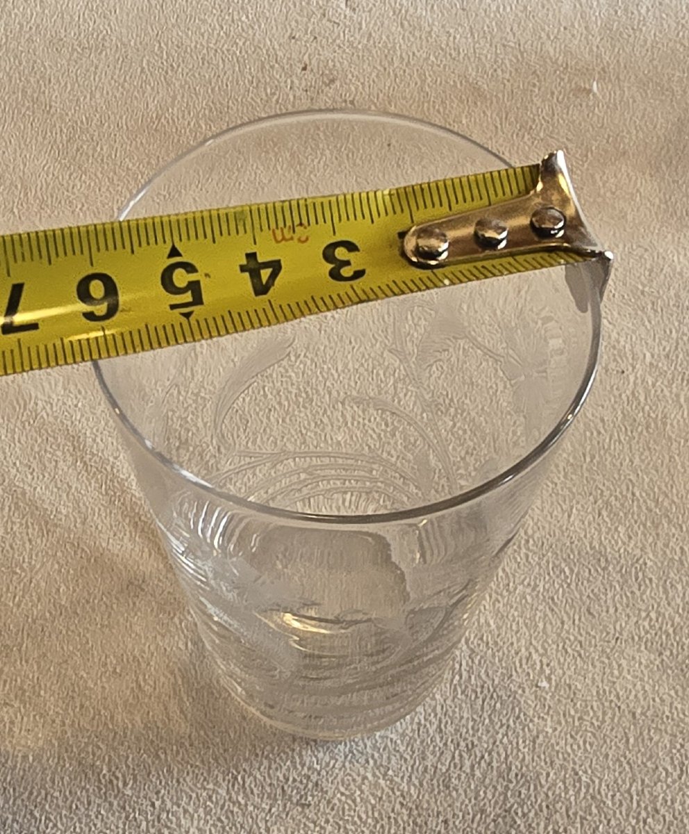 Lotto composto da una brocca e 4 bicchieri Liberty in vetro soffiato e inciso-photo-4