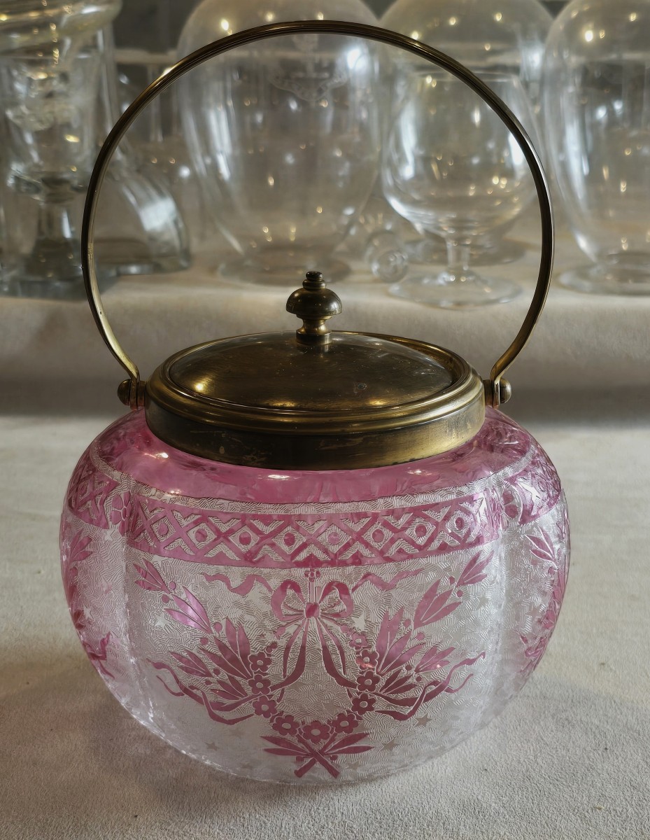 Biscottiera antica in vetro inciso - Baccarat periodo liberty