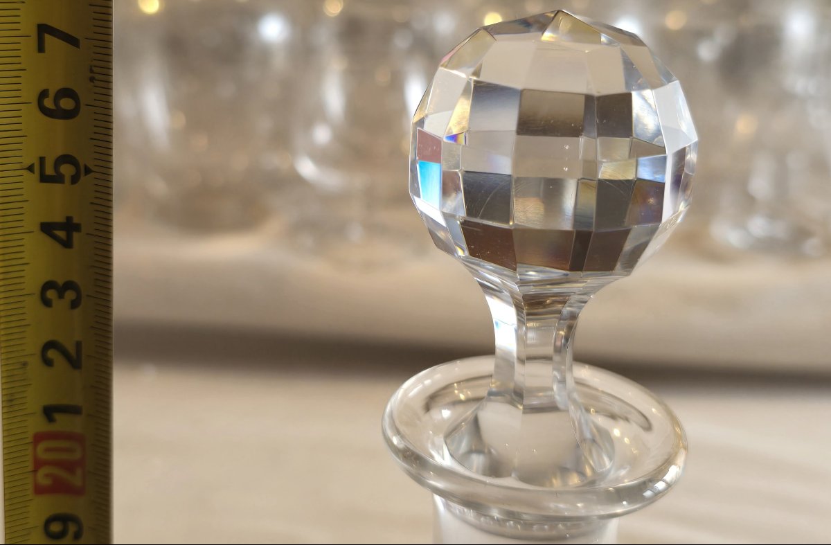 Lotto di due antiche bottiglie in cristallo Baccarat con decoro di margherite, fine '800-photo-6