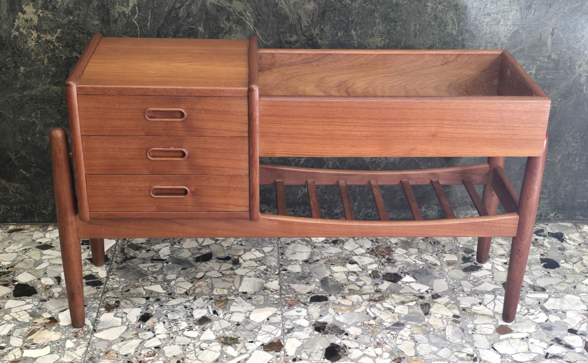 Tavolino basso fioriera danese in teak di Arne Wahl Iversen, anni ’60