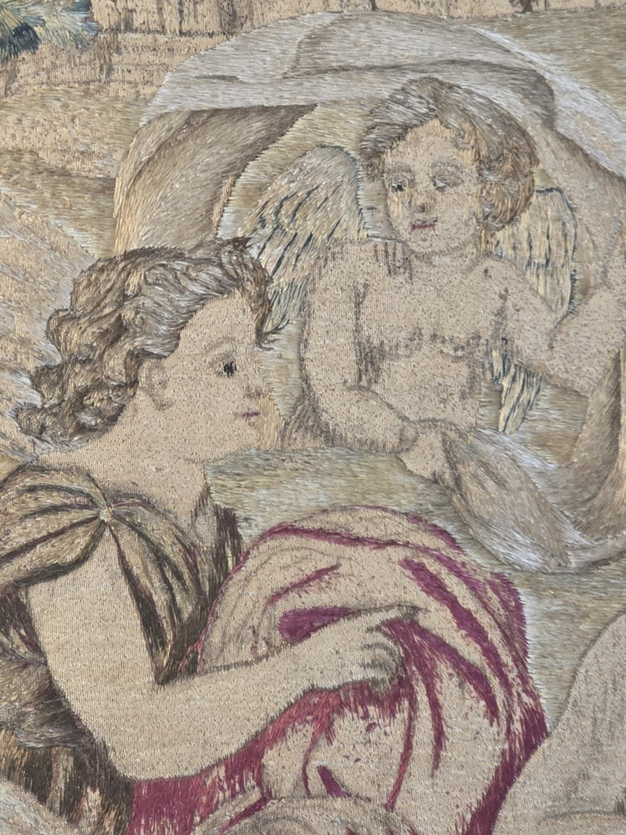 Ricamo del XVIII secolo in fili di seta – Il Battesimo di Cristo-photo-3