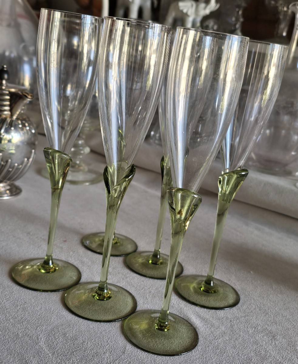 Serie di sei flute da champagne in cristallo, modello Papyrus di Rosenthal-photo-2