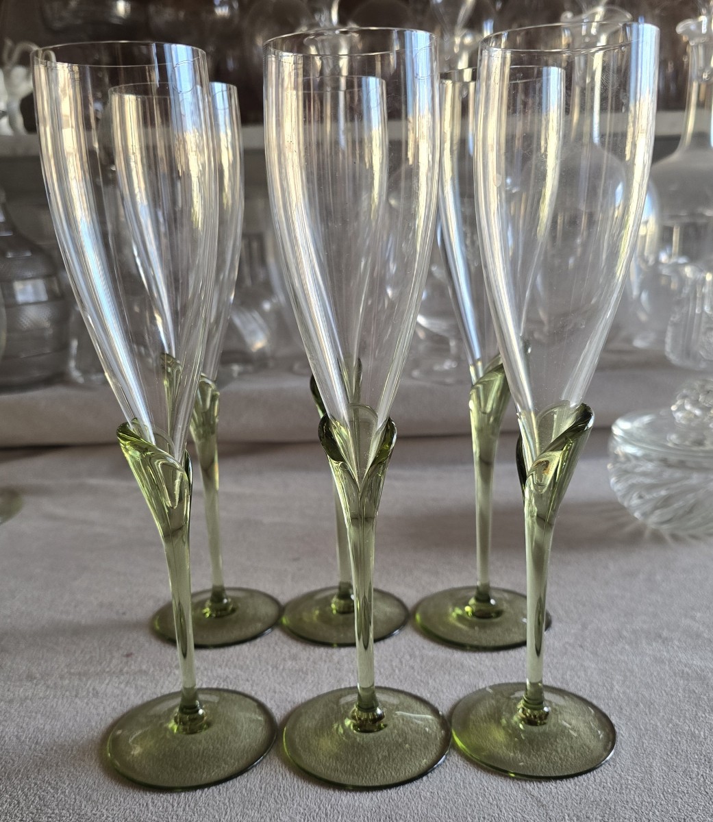 Serie di sei flute da champagne in cristallo, modello Papyrus di Rosenthal