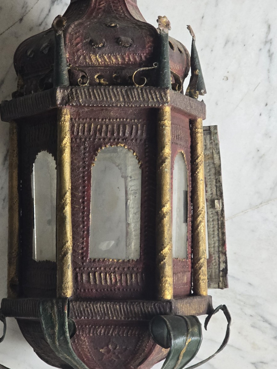 Lanterna o torcia in ferro dipinto e dorato, Italia, fine 800-photo-3