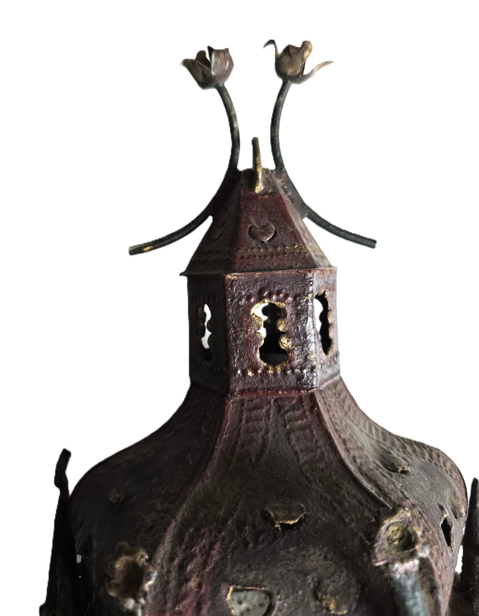 Lanterna o torcia in ferro dipinto e dorato, Italia, fine 800-photo-4