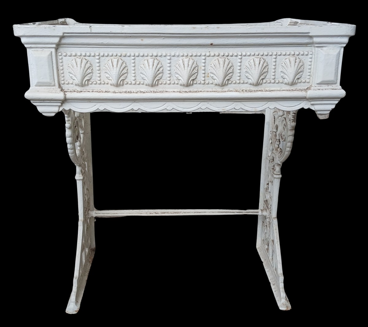 Antica base di lavandino in ghis smaltata bianca, fine 800