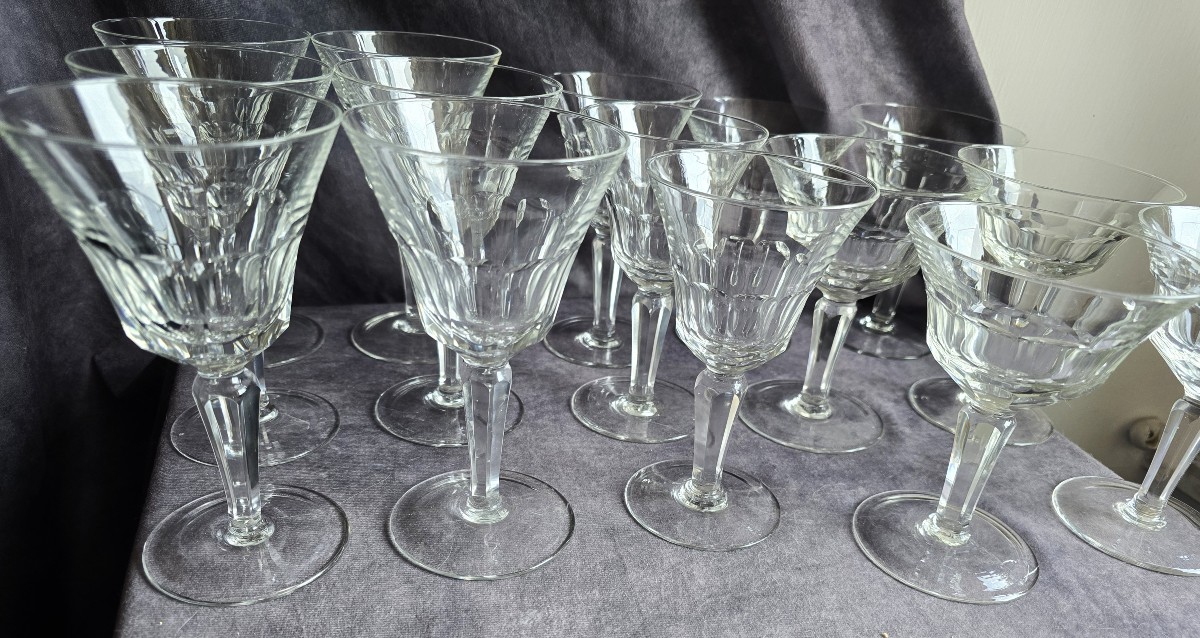Insieme di 18 bicchieri antichi in cristallo molato a mano-photo-2