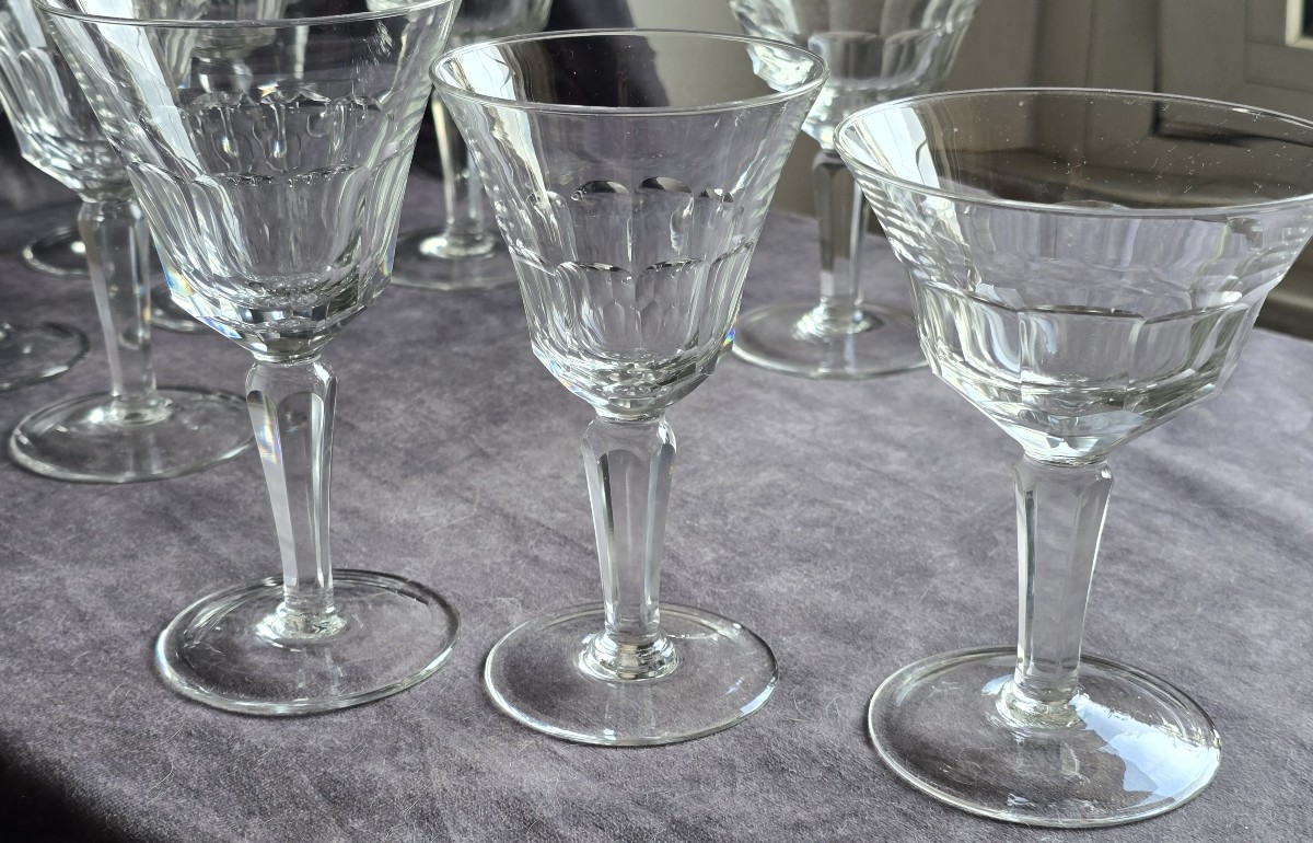 Insieme di 18 bicchieri antichi in cristallo molato a mano-photo-2
