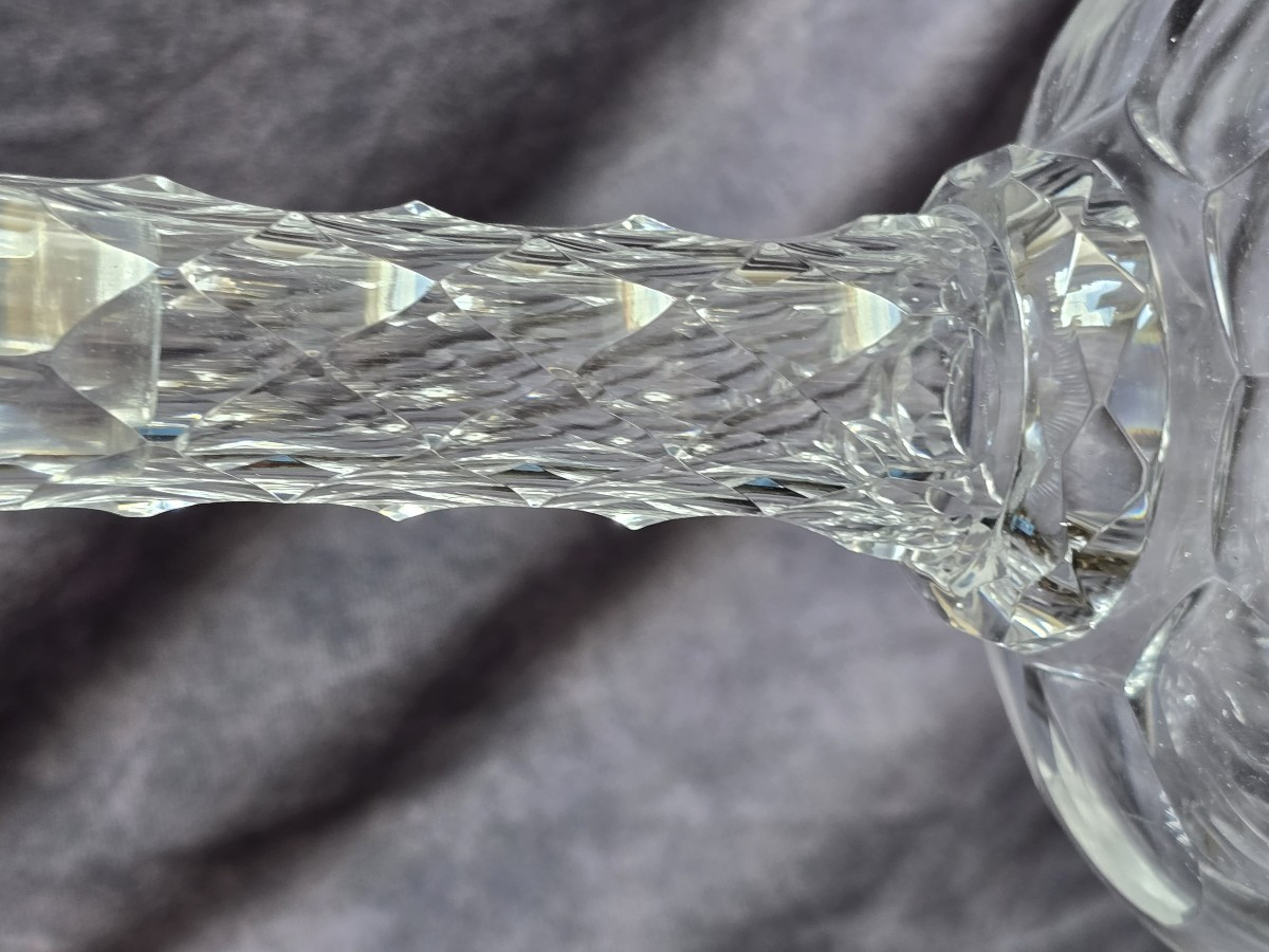 Antica bottiglia in cristallo molato con inciso  monogramma MB, fine XIX secolo-photo-3