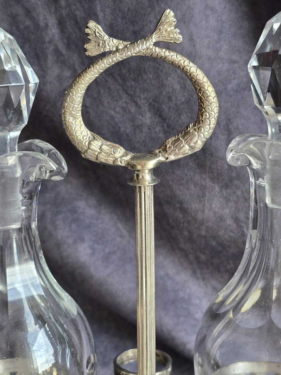 Antica oliera‑acetiera in cristallo e argento massiccio, in stile Impero-photo-4