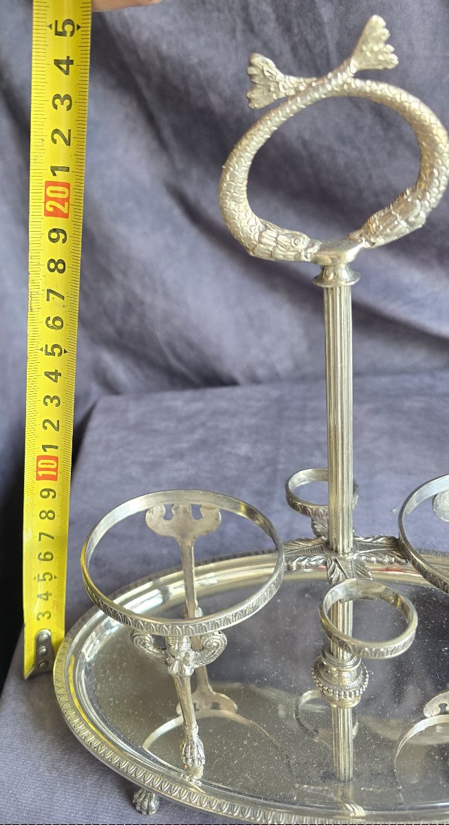 Antica oliera‑acetiera in cristallo e argento massiccio, in stile Impero-photo-3