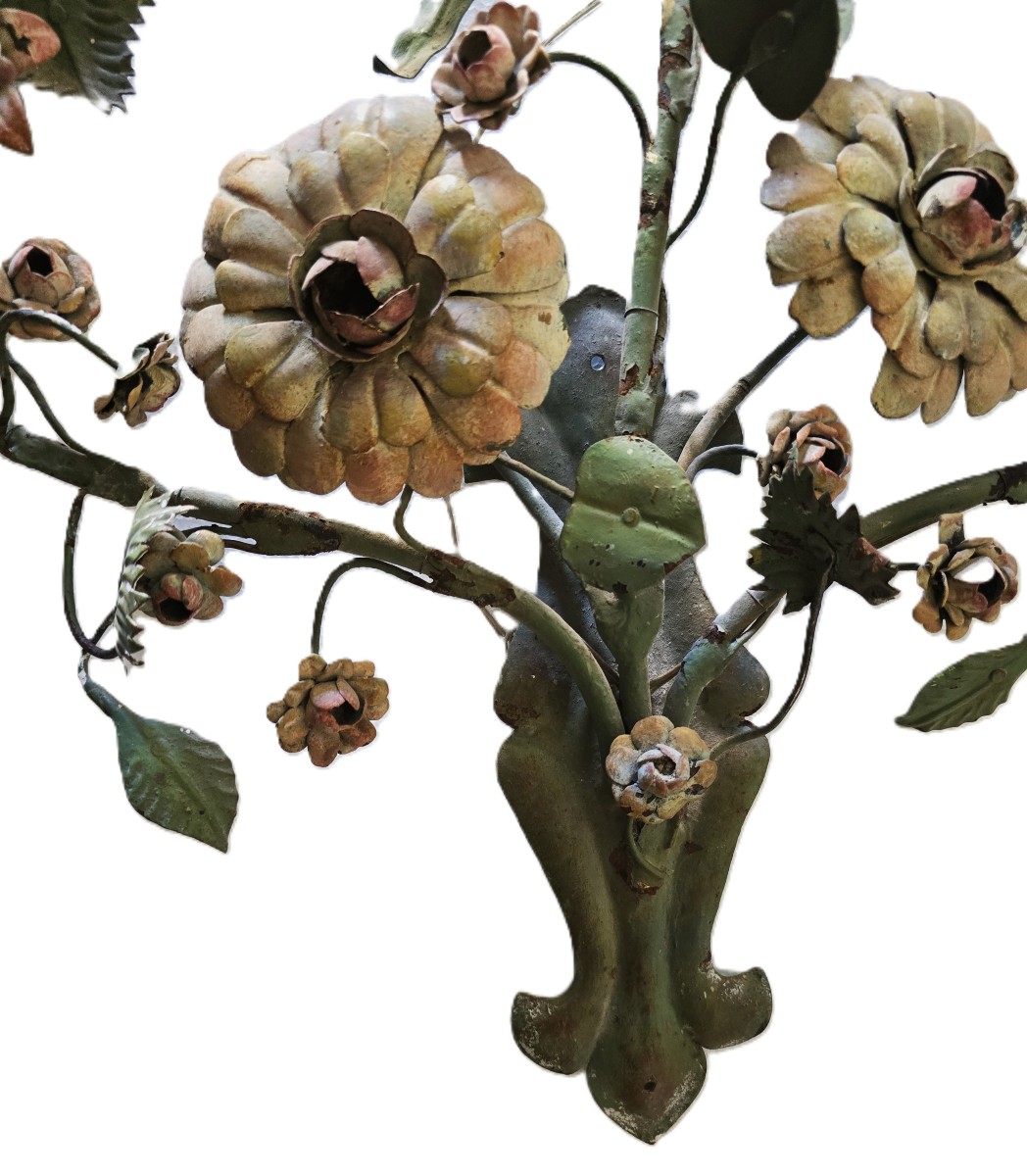 Antica grande applique in lamiera di ferro policroma, Firenze, circa metà XX secolo-photo-3