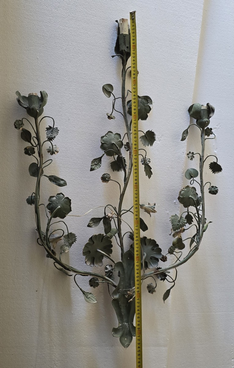 Antica grande applique in lamiera di ferro policroma, Firenze, circa metà XX secolo-photo-5