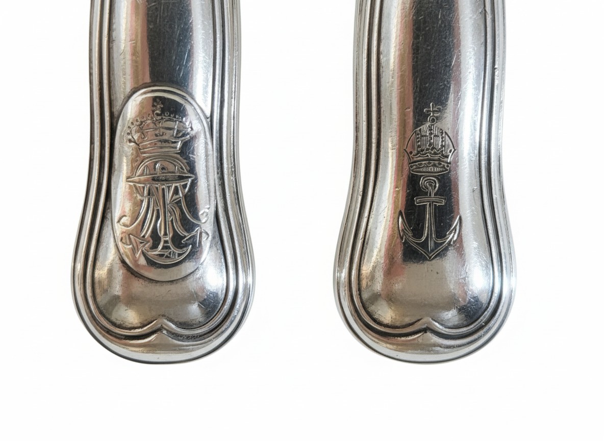 Lotto di 21 posate antiche in alpacca argentata Regia Marina Militare italiana