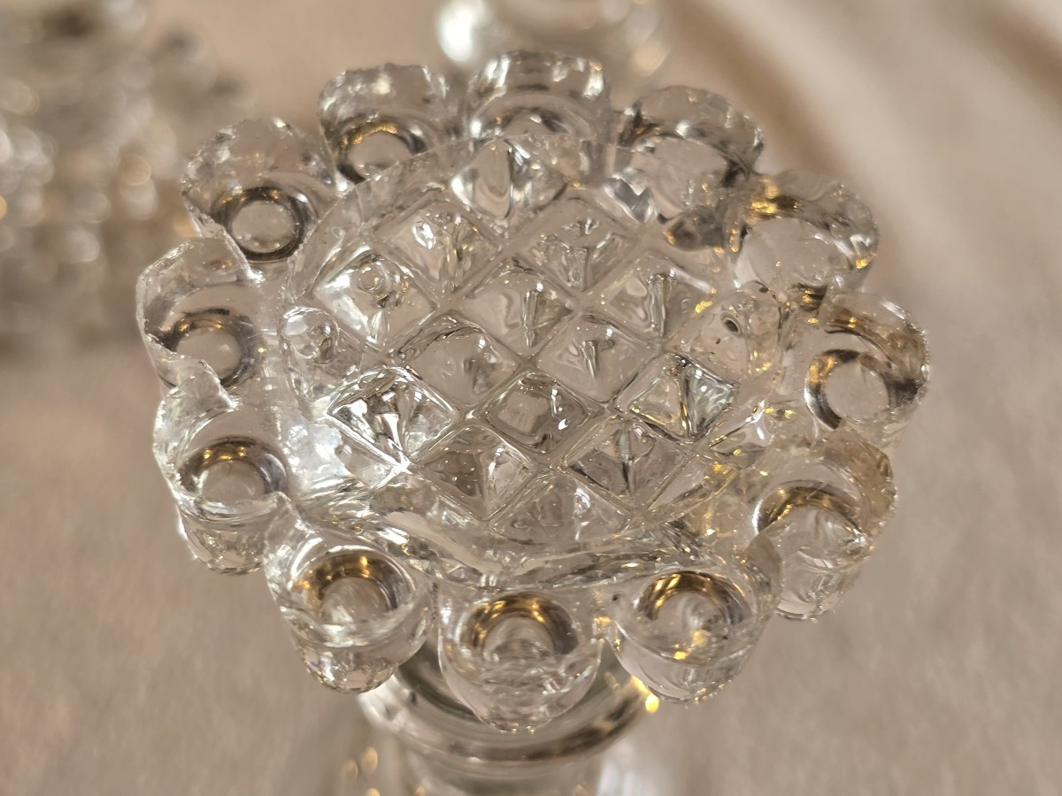 Insieme di 6 antichi bicchierini da liquore del XIX secolo in vetro stampato e inciso-photo-2