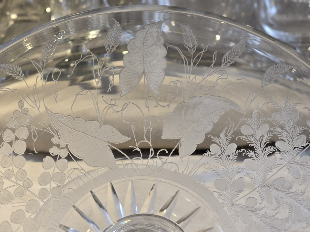 Antica alzatina in cristallo inciso