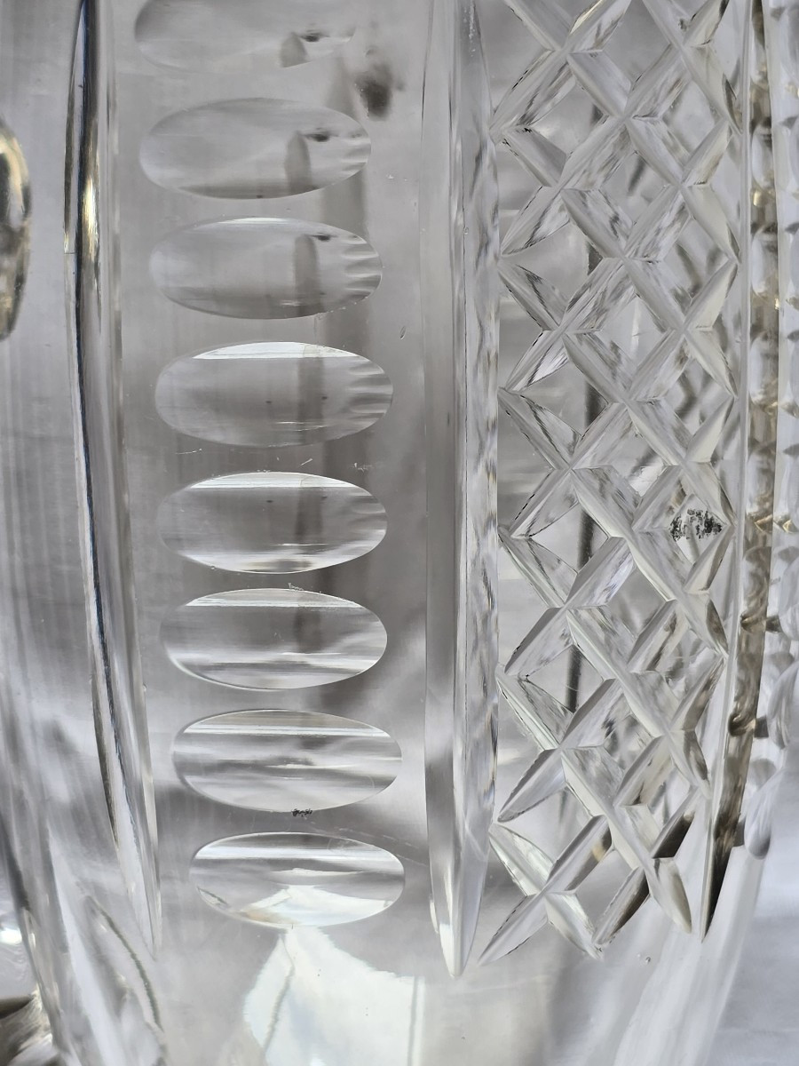 Antico boccale in vetro molato, con montatura e coperchio in peltro-photo-3